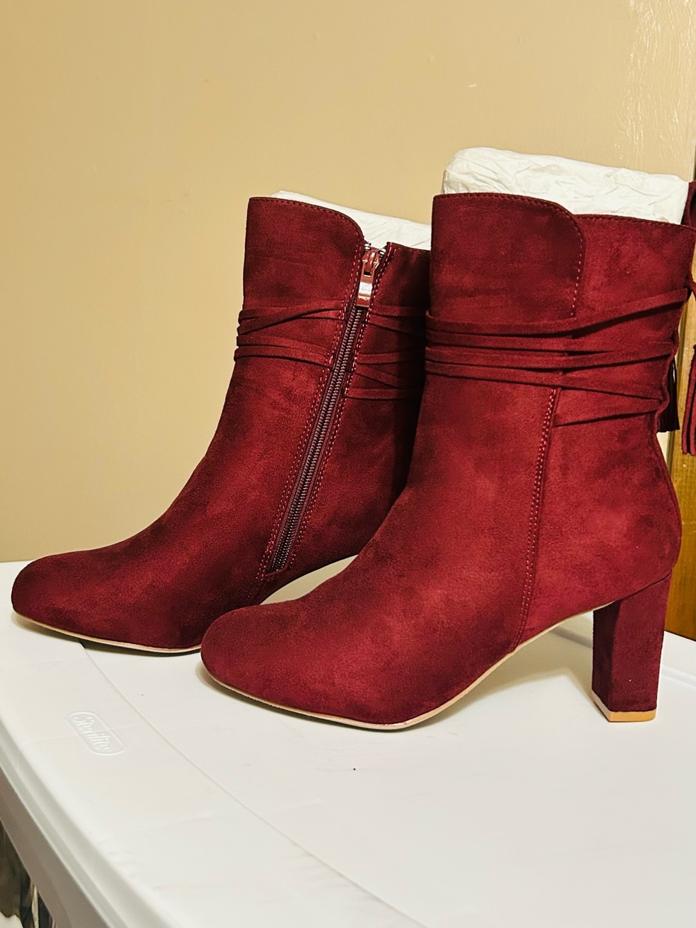 Journee Collection Burgundy Suede Ankle Heeled Boots